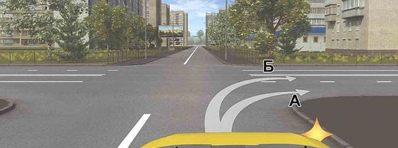 Вопрос №8 билета №11: По какой траектории Вам разрешено выполнить поворот направо на маломестном автобусе?