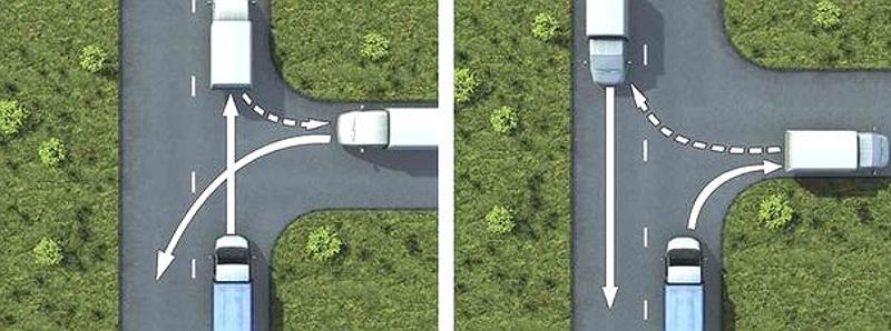 Вопрос №19 билета №12: Способ разворота с использованием прилегающей территории справа, обеспечивающий безопасность движения, показан: