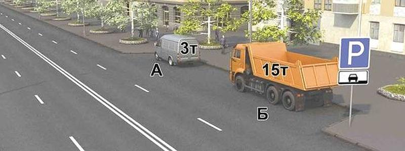 Вопрос №12 билета №19: Кто из водителей грузовых автомобилей нарушил правила стоянки?