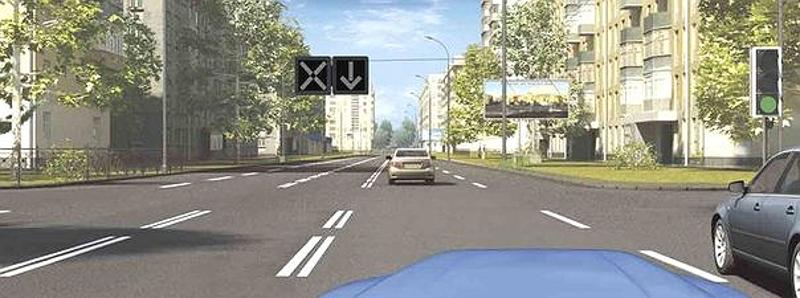 Вопрос №6 билета №21: Разрешено ли Вам за перекрестком выехать на полосу с реверсивным движением?