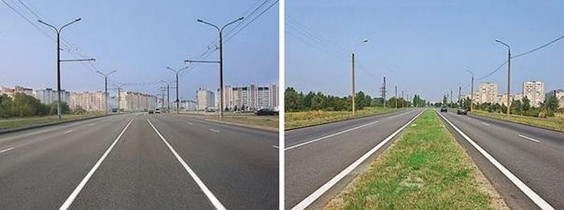 Вопрос №1 билета №25: На каком рисунке изображена дорога с разделительной полосой?