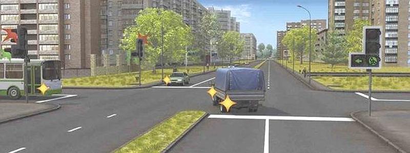 Вопрос №13 билета №29: При выполнении какого маневра водитель грузового автомобиля имеет преимущество в движении?