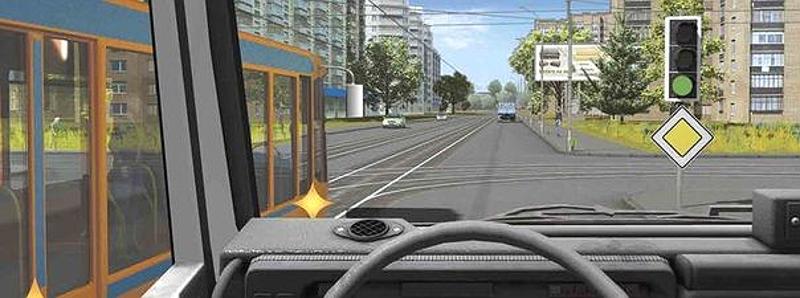 Вопрос №13 билета №39: Вы намерены проехать перекресток в прямом направлении. Ваши действия?