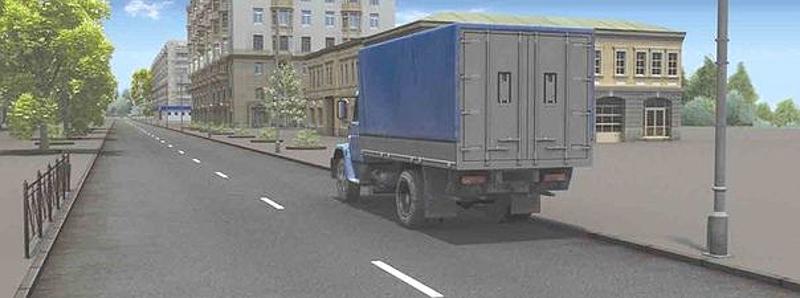 Вопрос №12 билета №9: Запрещена ли водителю грузового автомобиля остановка в этом месте?